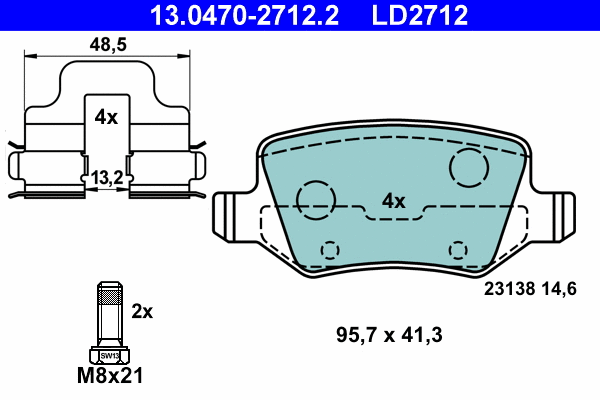 13.0470-2712.2 ATE Комплект тормозных колодок, дисковый тормоз (фото 1)