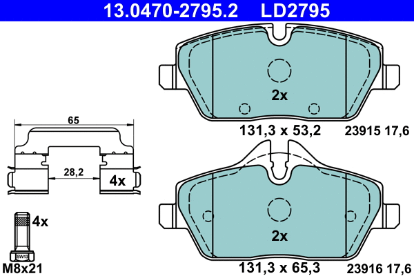 13.0470-2795.2 ATE Комплект тормозных колодок, дисковый тормоз (фото 1)