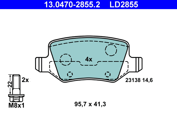 13.0470-2855.2 ATE Комплект тормозных колодок, дисковый тормоз (фото 1)