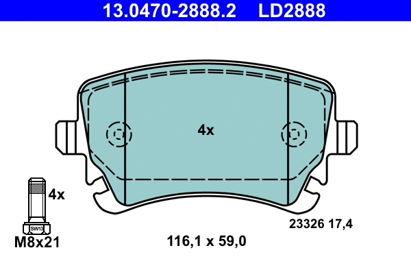 13.0470-2888.2 ATE Комплект тормозных колодок, дисковый тормоз (фото 1)