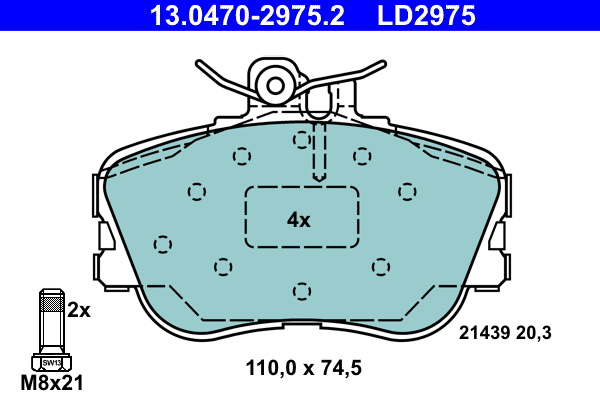 13.0470-2975.2 ATE Комплект тормозных колодок, дисковый тормоз (фото 1)