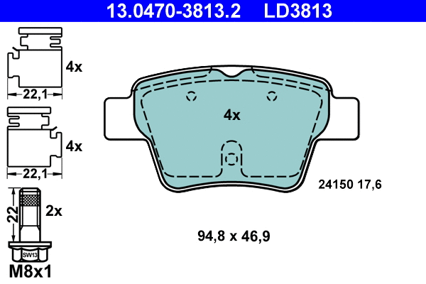 13.0470-3813.2 ATE Комплект тормозных колодок, дисковый тормоз (фото 1)