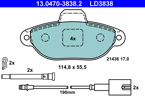 13.0470-3838.2 ATE Комплект тормозных колодок, дисковый тормоз (фото 1)