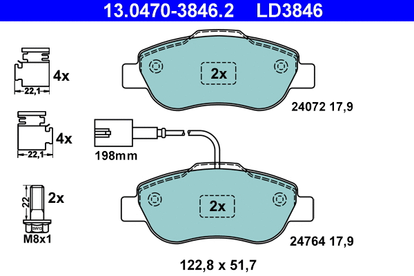 13.0470-3846.2 ATE Комплект тормозных колодок, дисковый тормоз (фото 1)
