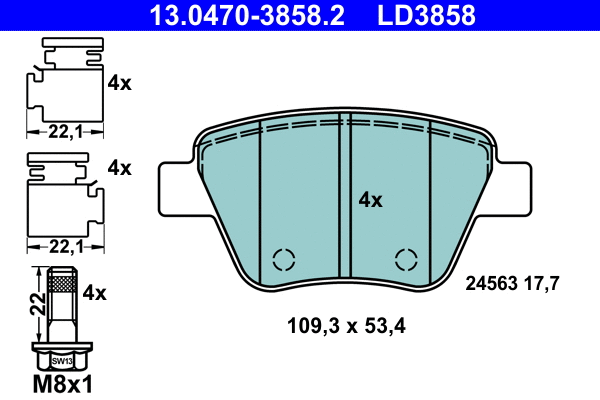 13.0470-3858.2 ATE Комплект тормозных колодок, дисковый тормоз (фото 1)