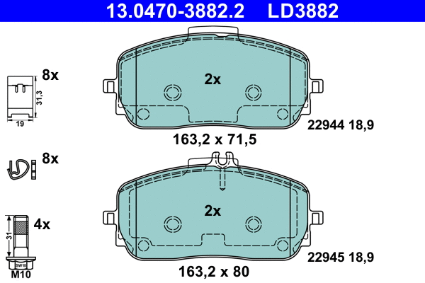 13.0470-3882.2 ATE Комплект тормозных колодок, дисковый тормоз (фото 1)