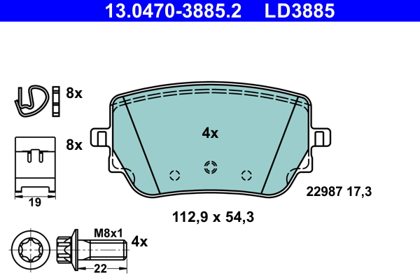 13.0470-3885.2 ATE Комплект тормозных колодок, дисковый тормоз (фото 1)