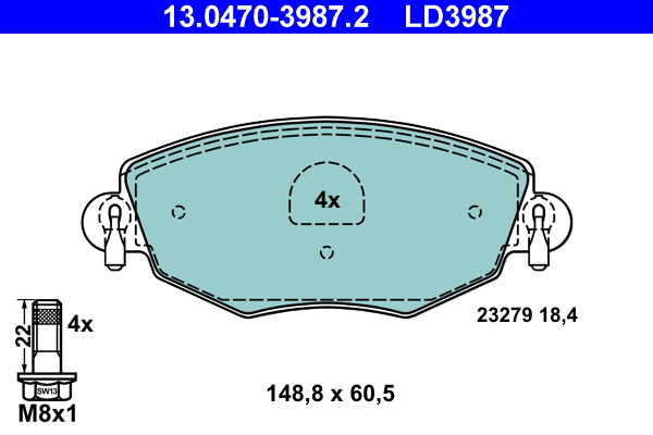 13.0470-3987.2 ATE Комплект тормозных колодок, дисковый тормоз (фото 1)