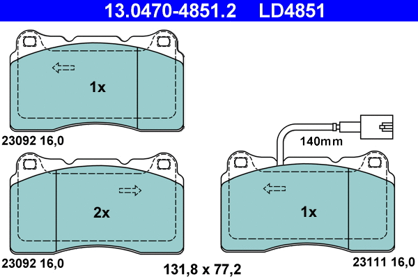 13.0470-4851.2 ATE Комплект тормозных колодок, дисковый тормоз (фото 1)