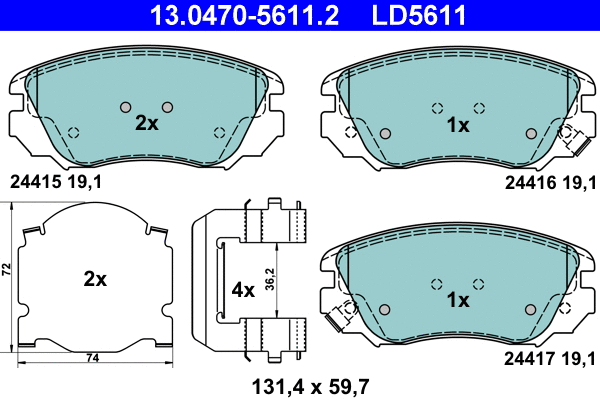 13.0470-5611.2 ATE Комплект тормозных колодок, дисковый тормоз (фото 1)