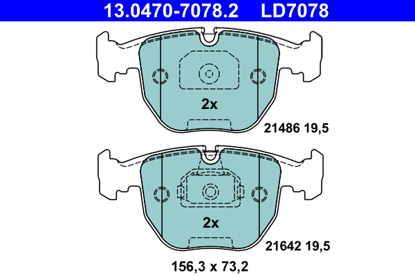 13.0470-7078.2 ATE Комплект тормозных колодок, дисковый тормоз (фото 1)