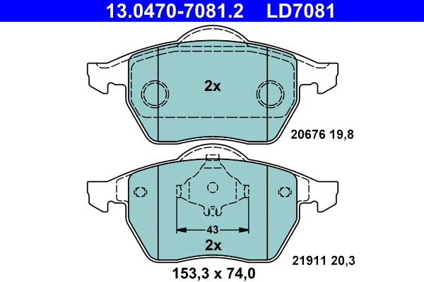 13.0470-7081.2 ATE Комплект тормозных колодок, дисковый тормоз (фото 1)
