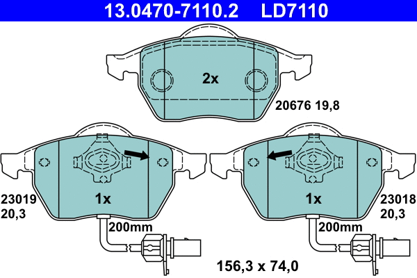 13.0470-7110.2 ATE Комплект тормозных колодок, дисковый тормоз (фото 1)