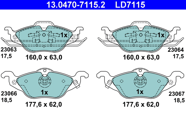 13.0470-7115.2 ATE Комплект тормозных колодок, дисковый тормоз (фото 1)
