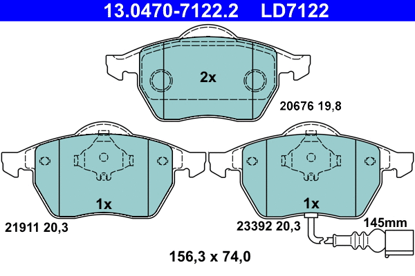 13.0470-7122.2 ATE Комплект тормозных колодок, дисковый тормоз (фото 1)