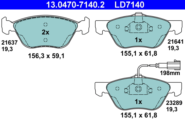 13.0470-7140.2 ATE Комплект тормозных колодок, дисковый тормоз (фото 1)