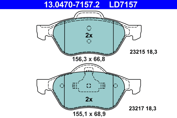 13.0470-7157.2 ATE Комплект тормозных колодок, дисковый тормоз (фото 1)