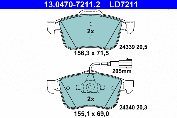 13.0470-7211.2 ATE Комплект тормозных колодок, дисковый тормоз (фото 1)