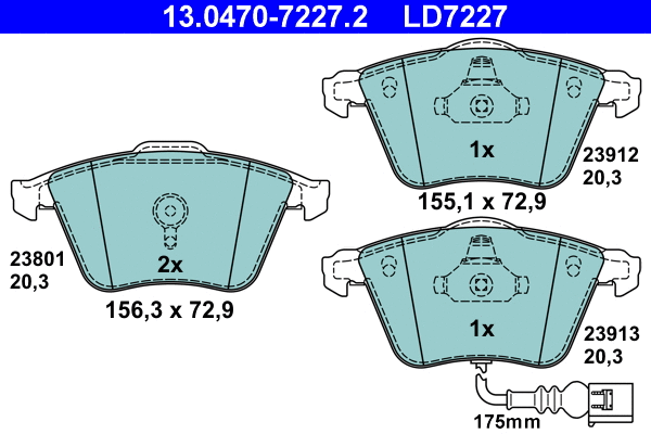 13.0470-7227.2 ATE Комплект тормозных колодок, дисковый тормоз (фото 1)