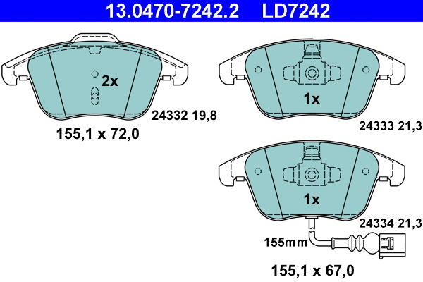 13.0470-7242.2 ATE Комплект тормозных колодок, дисковый тормоз (фото 1)