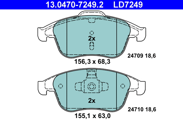 13.0470-7249.2 ATE Комплект тормозных колодок, дисковый тормоз (фото 1)
