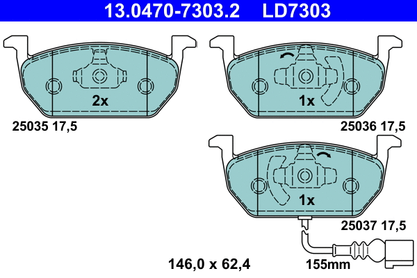 13.0470-7303.2 ATE Комплект тормозных колодок, дисковый тормоз (фото 1)