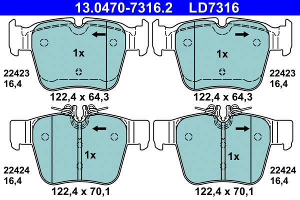 13.0470-7316.2 ATE Комплект тормозных колодок, дисковый тормоз (фото 1)