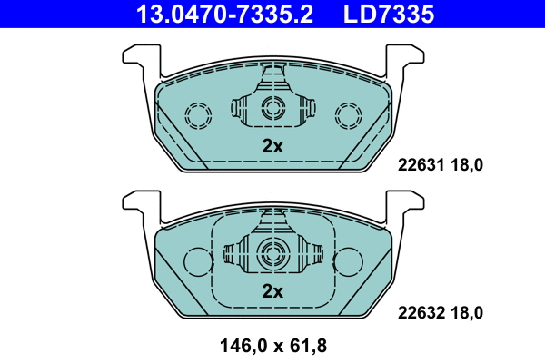 13.0470-7335.2 ATE Комплект тормозных колодок, дисковый тормоз (фото 1)