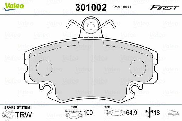 301002 VALEO Комплект тормозных колодок, дисковый тормоз (фото 2)