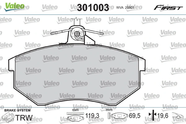 301003 VALEO Комплект тормозных колодок, дисковый тормоз (фото 2)