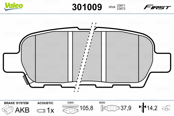 301009 VALEO Комплект тормозных колодок, дисковый тормоз (фото 2)