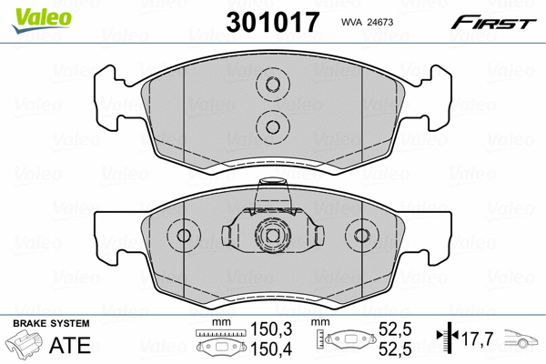 301017 VALEO Комплект тормозных колодок, дисковый тормоз (фото 2)