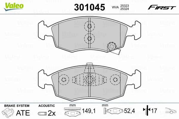 301045 VALEO Комплект тормозных колодок, дисковый тормоз (фото 2)