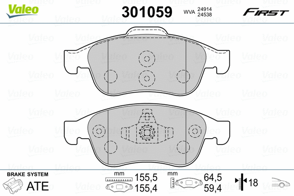301059 VALEO Комплект тормозных колодок, дисковый тормоз (фото 2)