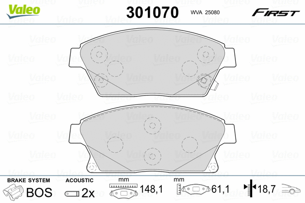 301070 VALEO Комплект тормозных колодок, дисковый тормоз (фото 2)