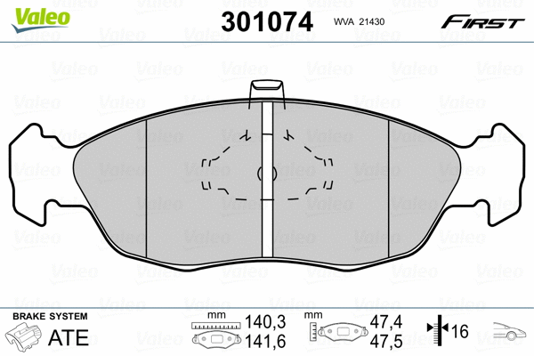 301074 VALEO Комплект тормозных колодок, дисковый тормоз (фото 2)