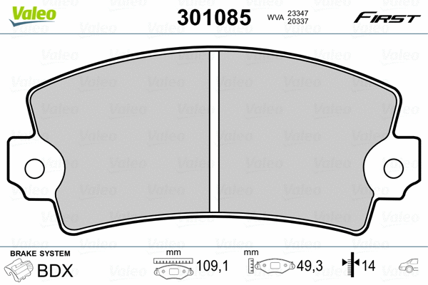 301085 VALEO Комплект тормозных колодок, дисковый тормоз (фото 2)