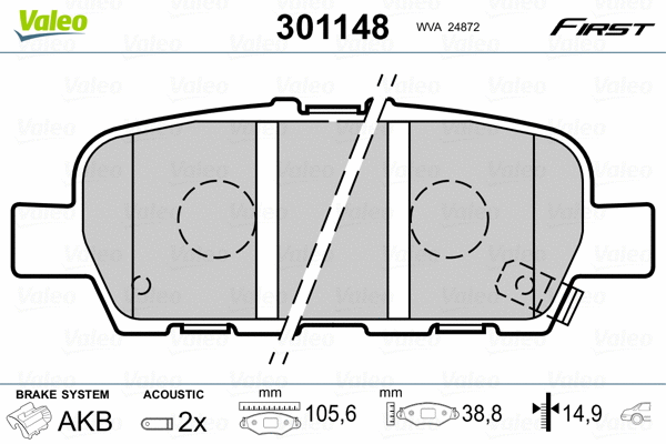 301148 VALEO Комплект тормозных колодок, дисковый тормоз (фото 2)