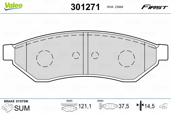 301271 VALEO Комплект тормозных колодок, дисковый тормоз (фото 2)