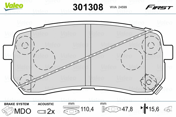 301308 VALEO Комплект тормозных колодок, дисковый тормоз (фото 2)