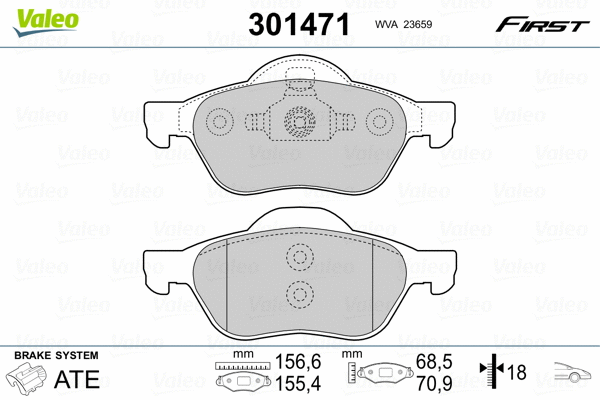 301471 VALEO Комплект тормозных колодок, дисковый тормоз (фото 2)