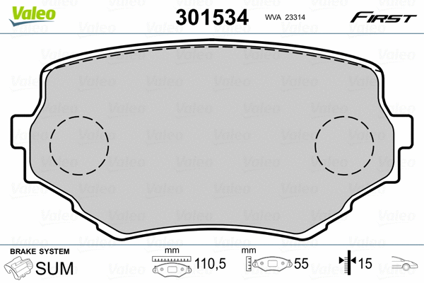 301534 VALEO Комплект тормозных колодок, дисковый тормоз (фото 2)