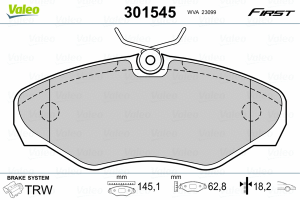 301545 VALEO Комплект тормозных колодок, дисковый тормоз (фото 2)