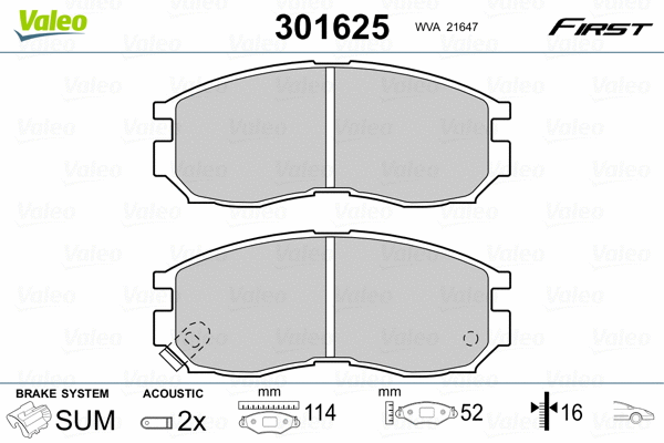 301625 VALEO Комплект тормозных колодок, дисковый тормоз (фото 2)