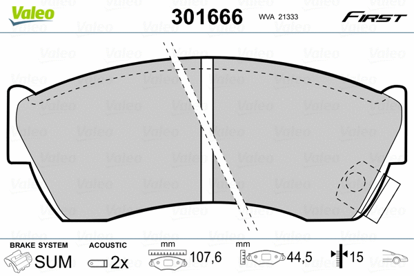 301666 VALEO Комплект тормозных колодок, дисковый тормоз (фото 2)