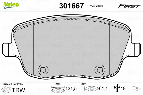 301667 VALEO Комплект тормозных колодок, дисковый тормоз (фото 2)