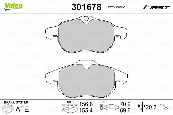 301678 VALEO Комплект тормозных колодок, дисковый тормоз (фото 2)