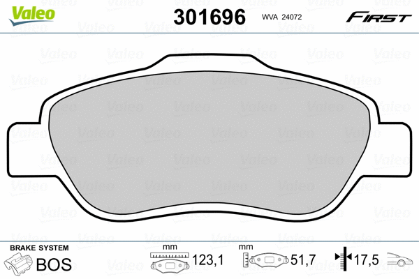 301696 VALEO Комплект тормозных колодок, дисковый тормоз (фото 2)