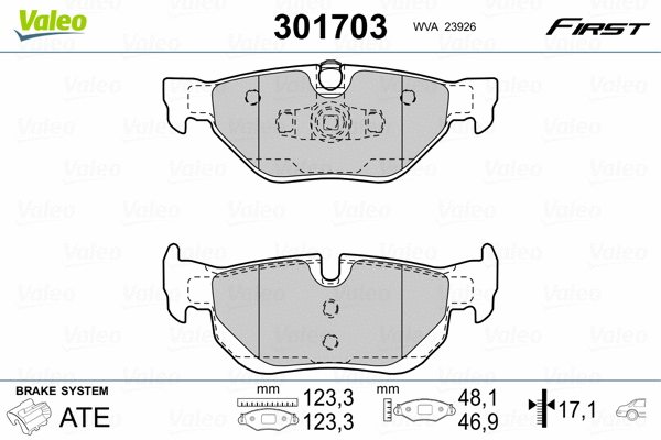 301703 VALEO Комплект тормозных колодок, дисковый тормоз (фото 2)