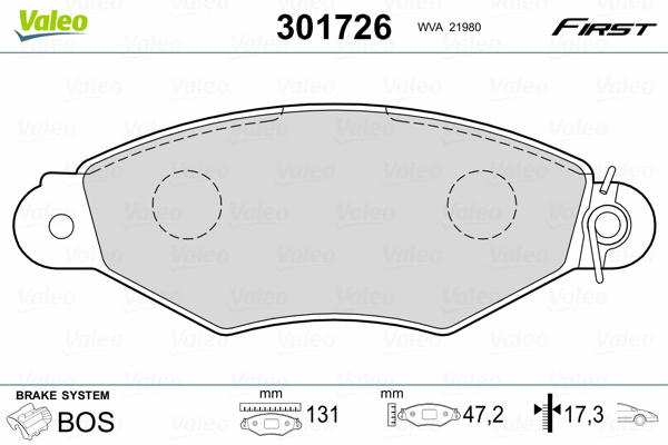 301726 VALEO Комплект тормозных колодок, дисковый тормоз (фото 2)